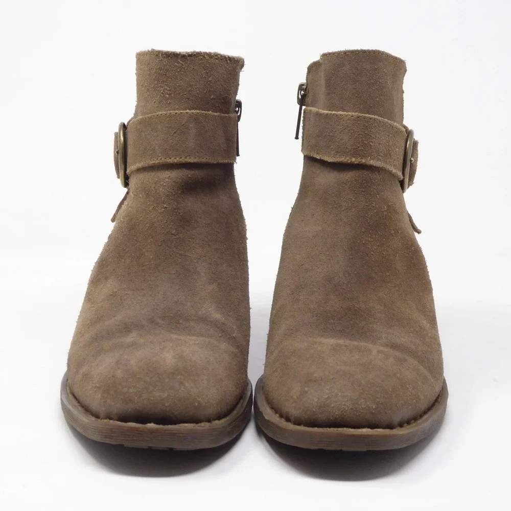 Born Women Morocco Ankle Boots Brown Suede Buckle Strap Block Heel 7
